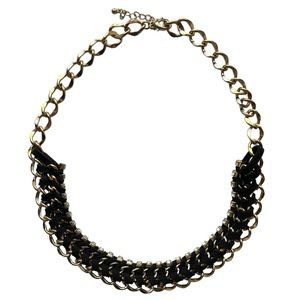 Black Suede Braided Gold Chain Necklace